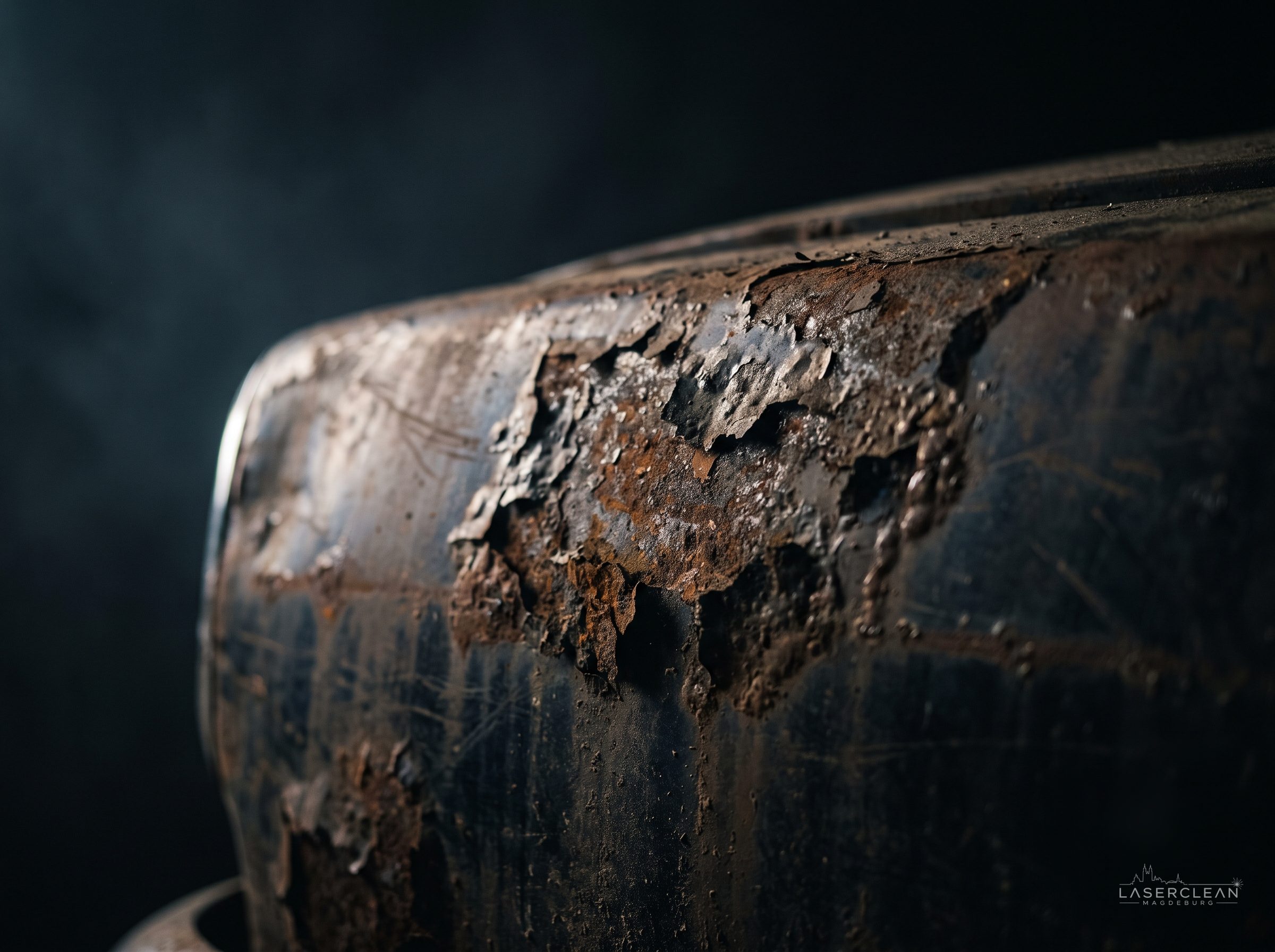 Oldtimer-Bauteil vor der Laserreinigung, Rost und alte Beschichtung